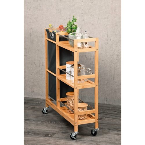 Kesper 24857 Regał na kółkach z koszem na butelki, bambus, 78 x 20 x 68 cm