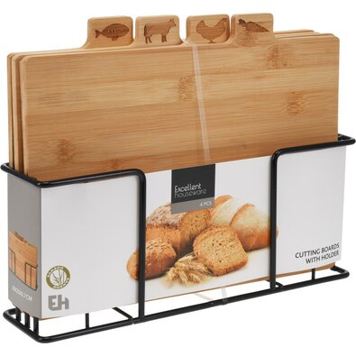 Placă de tăiere EH Bamboo set în suport, 29 x 22,7 x 7 cm