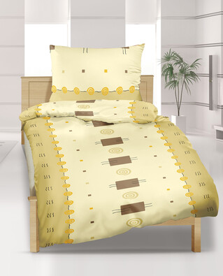 Lenjerie dep pat din crep, DE Luxe, 2 pers.,Pătrate bej, 240 x 200 cm, 2 buc. 70 x 90 cm