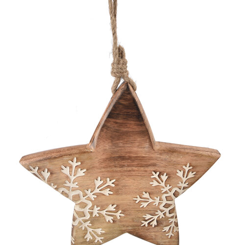 4Home Dekoracija iz mangovega lesa Snowflake Star, 20 cm