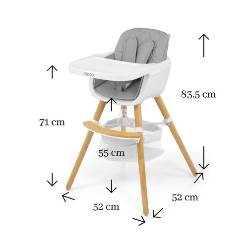 Milly Mally Jedálenská stolička 2v1 Espoo sivá, 83,5 x 52 x 52 cm