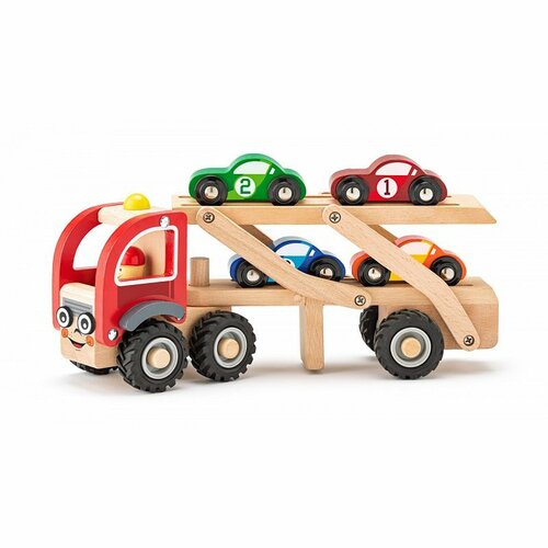 Woody Autotransporter mit Rennwagen, 27 x 8 x 11 cm