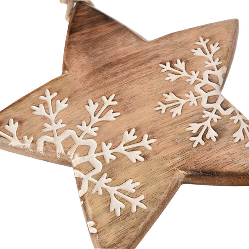 4Home Dekoration aus Mangoholz „Snowflake Star“, 20 cm