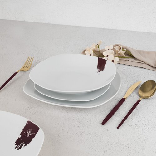 BerlingerHaus Set de 18 farfurii Leonardo, alb-bordó