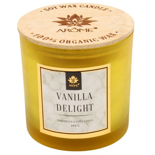 Arome Sveča z lesenim stenjem Vanilla delight, 400g