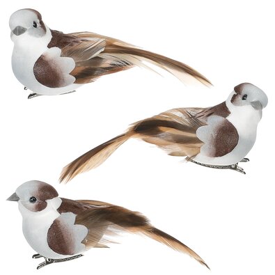 Ptáček s klipem bílo-hnědá, 3 ks, 10 x 4 x 4 cm