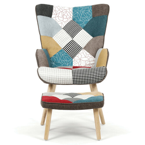 Relaxační křeslo s podnožkou PATCHWORK, mix barev