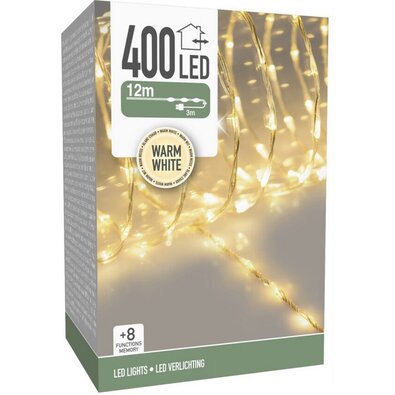 Zewnętrzny drut świetlny 400 LED, ciepły biały, IP44, 8 funkcji