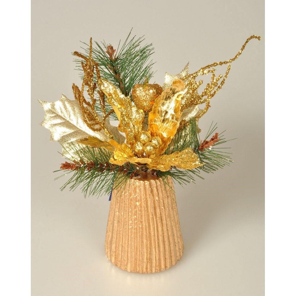 Aranžmá Poinsettia zlatá, 23 cm