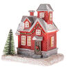 Karácsonyi dekoráció Vörös házikó LED-esvilágítással, 8 x 11,5 cm