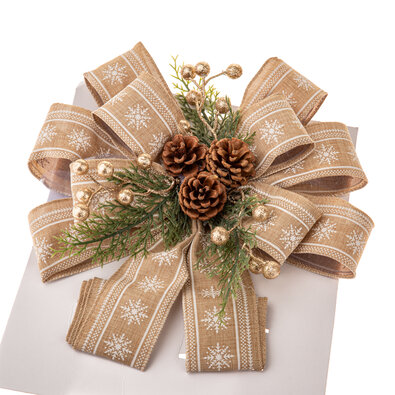 Бант для ялинки 30 x 81 см, натуральний