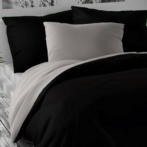 Luxury Collection szatén ágynemű, fekete/világosszürke, 140 x 220 cm, 70 x 90 cm
