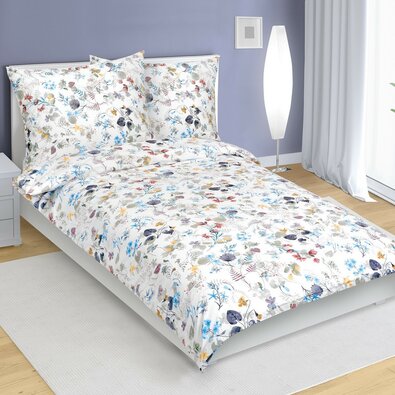 Bellatex Baumwollbettwäsche Blüten Blau, 140 x 220 cm, 70 x 90 cm