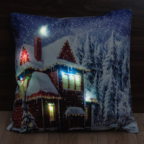 Pernă luminată Cabană din lemn, 40 x 40 cm