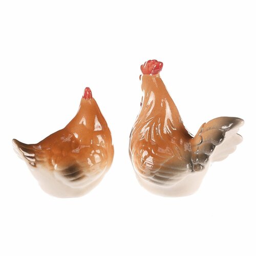 Ceramiczna dekoracja Kurka i kogut, 8 x 8 x 6 cm,zestaw 2 sztuki