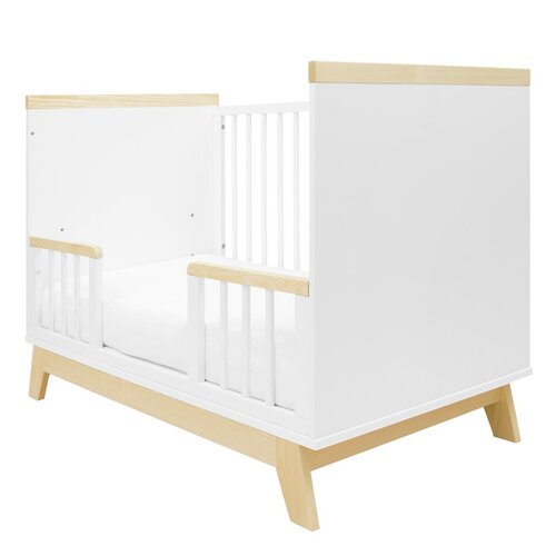 New Baby Crib Marcus cu barieră, alb/natural