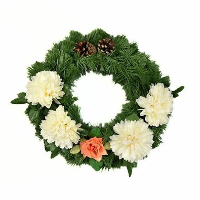 Dušičkový veniec s chryzantémami 30 cm, krémová