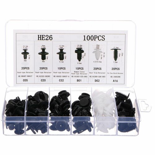 Sixtol Satz Klammern, Klemmen und Stifte für Fahrzeugpolsterung MECHNIC, 100 Stück