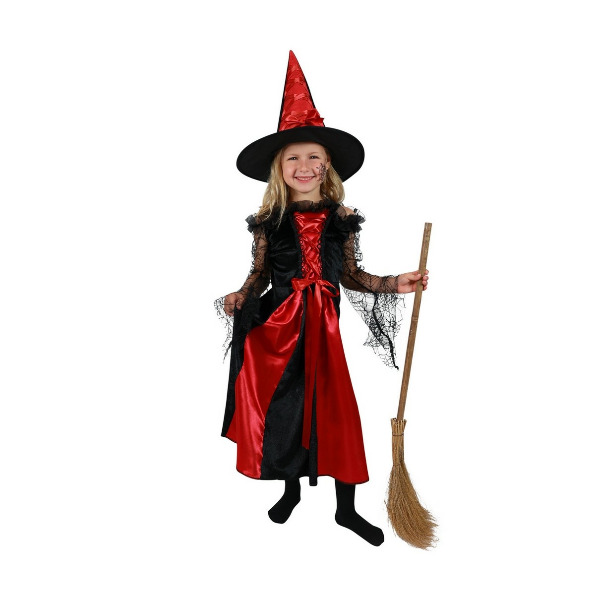 Rappa Detský kostým Čarodejnica s klobúkom čierno-červená, veľ. S