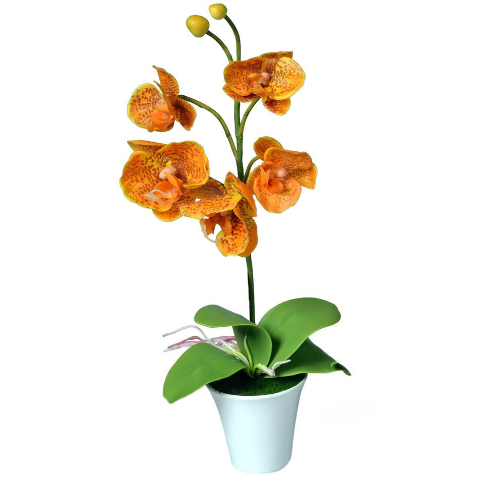 Mű orchidea virágtartóban, narancssárga, 35 cm