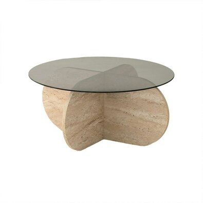 Couchtisch Bubble Travertine mit dunklem Glas