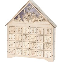 Adwentowy drewniany LED kalendarz Snowmen, 37,5 x 43 cm