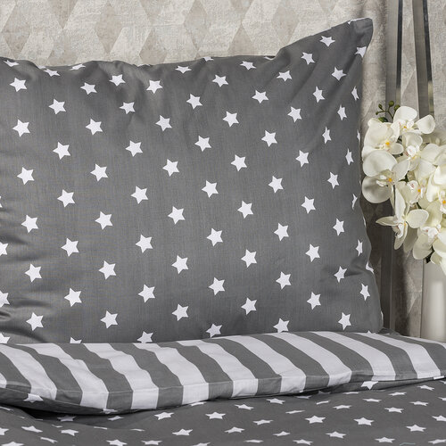 Lenjerie pat 1 pers., 4Home Stars gri, din bumbac, 160 x 200 cm, 70 x 80 cm