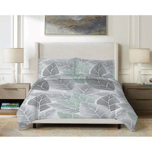 Lenjerie de pat Matex Satin frunze gri , 140 x 200 cm, 70 x 90 cm