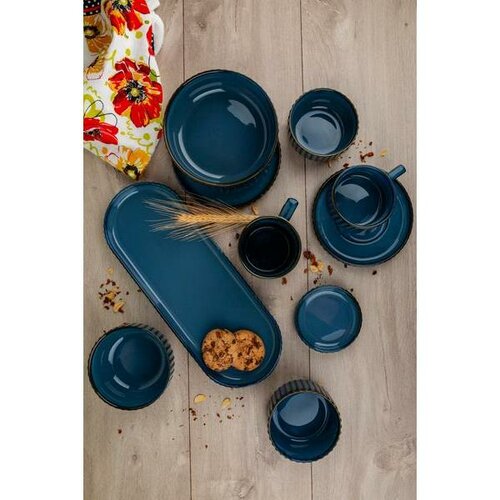 Toro Steingutschale mit Deckel, 400 ml, blau
