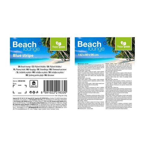 Happy Green Leżak plażowy niebieski, 142 x 60 x 96cm