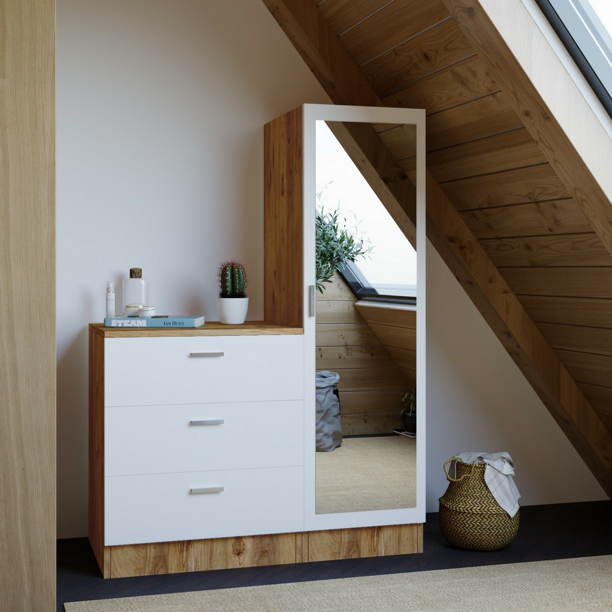 Komoda so zrkadlom Coco White and Atlantic Pine