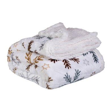 Різдвяний плед на овчині Сніжинка коричневий, 150 x 200 см