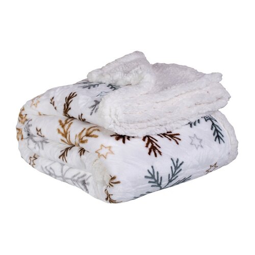 Різдвяний плед на овчині Сніжинка коричневий, 150 x 200 см