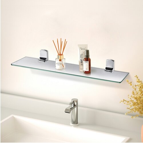 Etajeră de perete din sticlă Spirella Taku 60 cm, oțel inoxidabil lucios