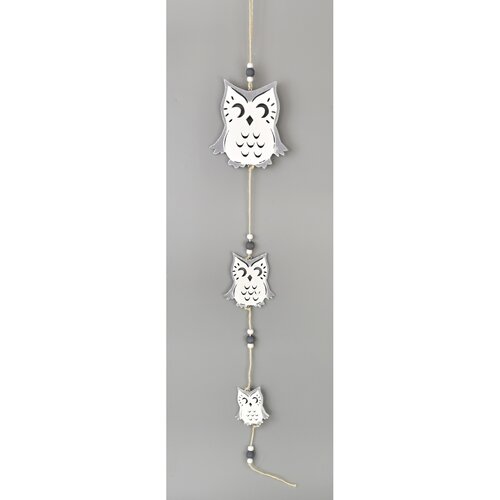 Drevená závesná dekorácia Sova biela, 50 cm