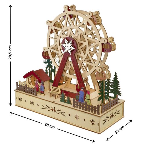 Decorațiune rotativă din lemn cu LED-uri Carusel,28 x 28 x 12 cm
