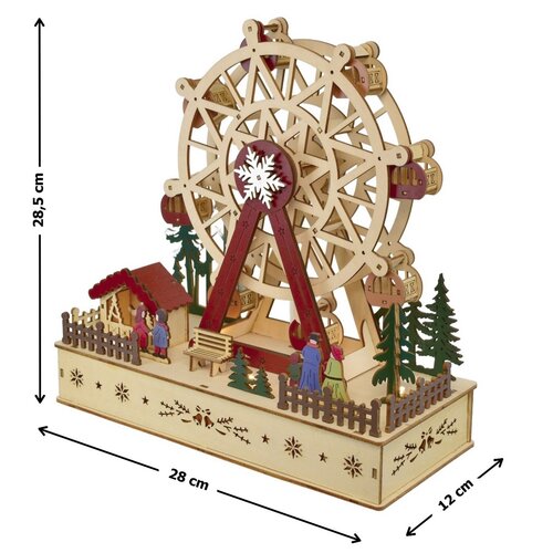 Dřevěná točící se LED dekorace Kolotoč, 28 x 28 x 12 cm