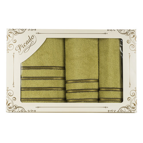 Dárkový set ručníků Nicola olivová, sada 3 ks