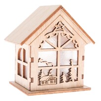 Drevený LED domček Christmas cabin hnedá​, 8 x 6,5 x 5,5 cm