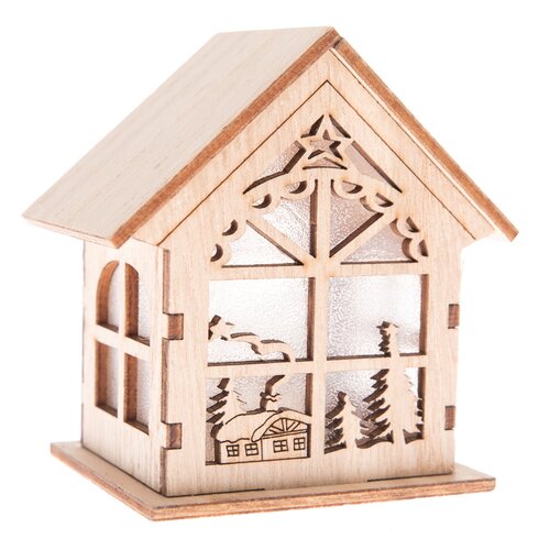 Drewniany domek LED Christmas cabin brązowy, 8 x6,5 x 5,5 cm