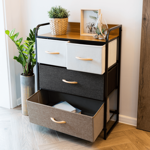 Komoda s látkovými zásuvkami HAZEL TYPE 2, hnedá