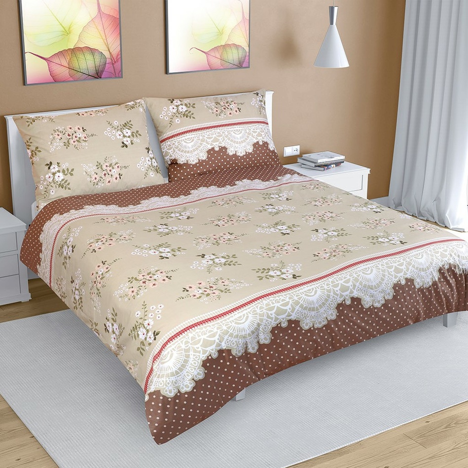 Lenjerie de pat, bumbac, Floare cafenie, 240 x 200 cm, 2 buc. 70 x 90 cm