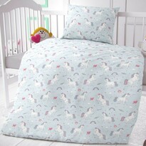 Lenjerie de pat, din bumbac, pentru copii Unicorn, gri, 90 x 135 cm, 45 x 60 cm