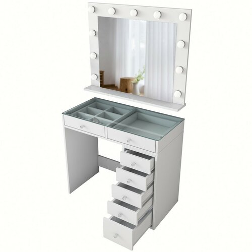 Kosmetický stůl Verona White se skleněnou deskou