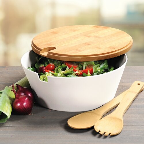 Kesper 32620 Salátástál evőeszközzel és fedővel, fehér, átmérő 26 cm