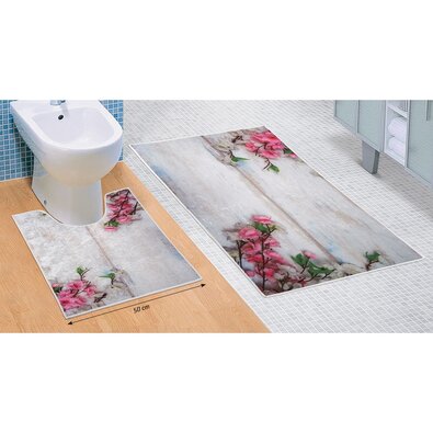 Sada koupelnových předložek Květ růžová 3D, 60 x 100 cm, 50 x 60 cm