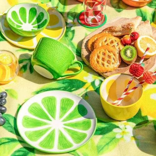 Altom Set aus Keramik-Jumbotassen-Set Tropicana Limette 470 ml, 2 Stück