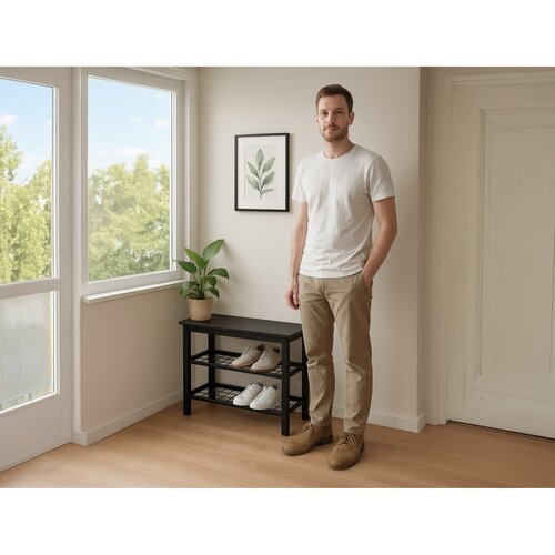 Pantofar cu 2 rafturi, negru