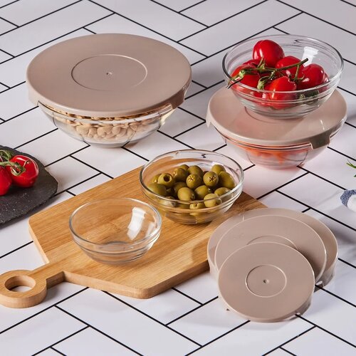 Altom Set Glasschalen mit Deckel 5 Stück, Farbmix