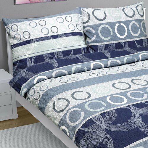 Bellatex Krepp-Bettwäsche Kreise Blau-grau, 200 x 220 cm, 2 St. 70 x 90 cm